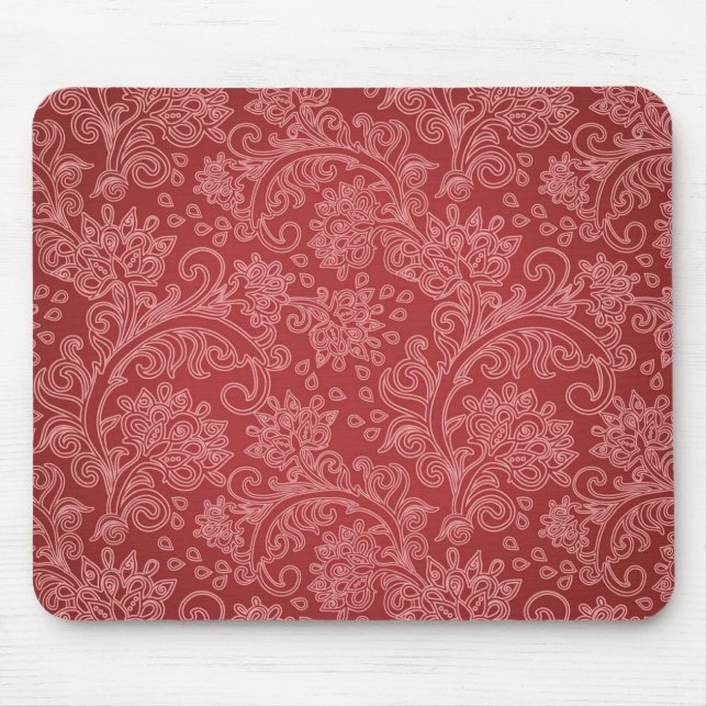 Red Paisley Damask Designer Blommigt Classic Musmatta (Framsidan)