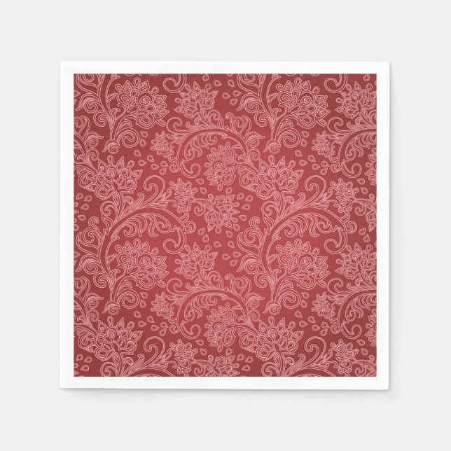 Red Paisley Damask Designer Blommigt Classic Pappersservett (Framsidan)