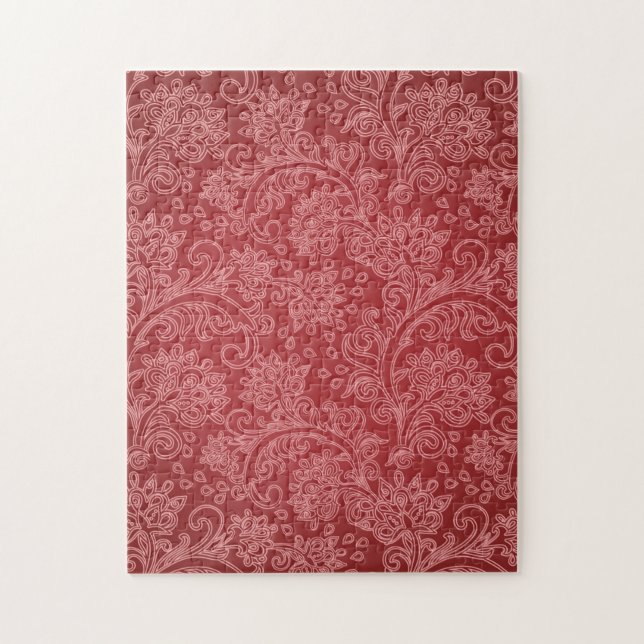 Red Paisley Damask Designer Blommigt Classic Pussel (Vertikal)