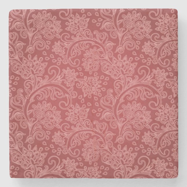 Red Paisley Damask Designer Blommigt Classic Stenunderlägg (Framsidan)
