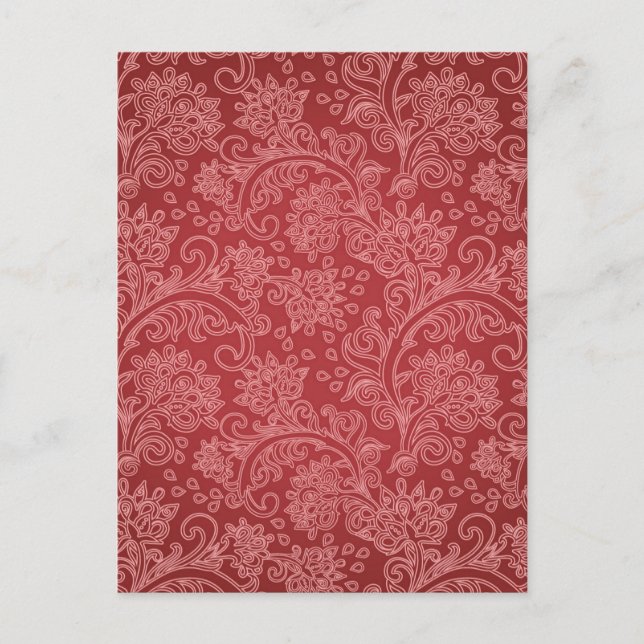 Red Paisley Damask Designer Blommigt Classic Vykort (Framsida)