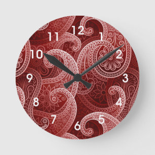 Red Paisley Exotic Mönster Rund Klocka