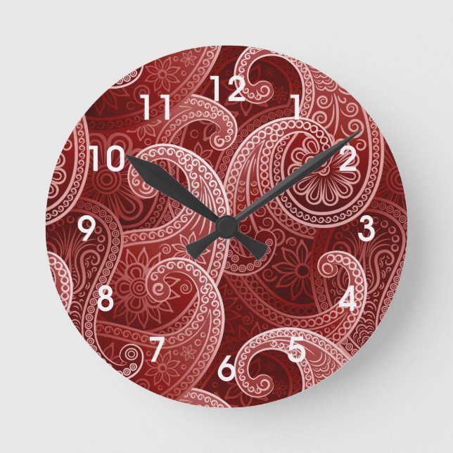 Red Paisley Exotic Mönster Rund Klocka (Framsida)