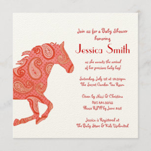 Red Paisley Horse Baby Shower Inbjudningar
