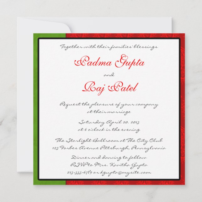 Red Paisley Peacock indisk bröllopsinbjudan Inbjudningar (Baksida)