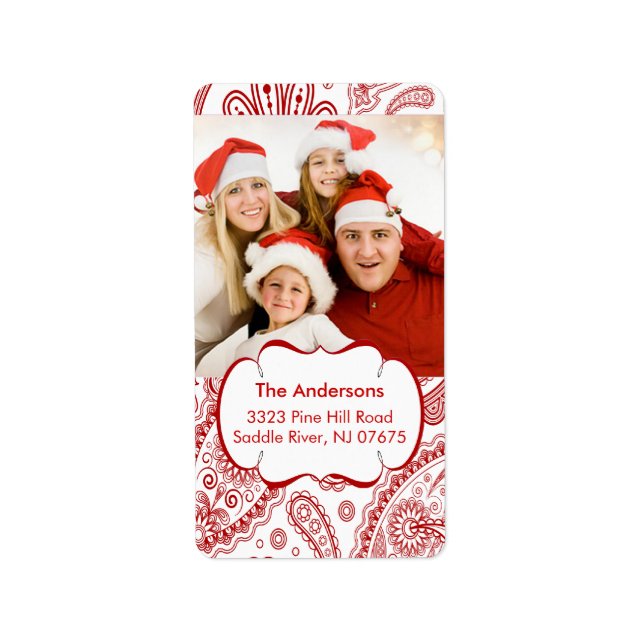 Red Paisley PHOTO Return-adressetikett Adressetikett (Framsidan)