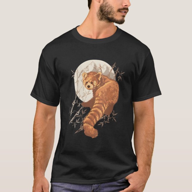 Red Panda Aesthetic With Bamboos T Shirt (Framsida)
