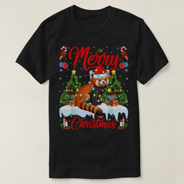Red Panda Älskare Julafton Lighting Santa Hat Red  T Shirt (Design framsida)