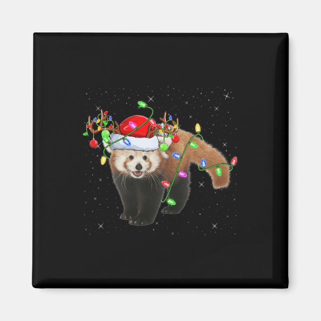 Red Panda Älskare Julafton Lighting Santa Red Pand Magnet (Framsidan)