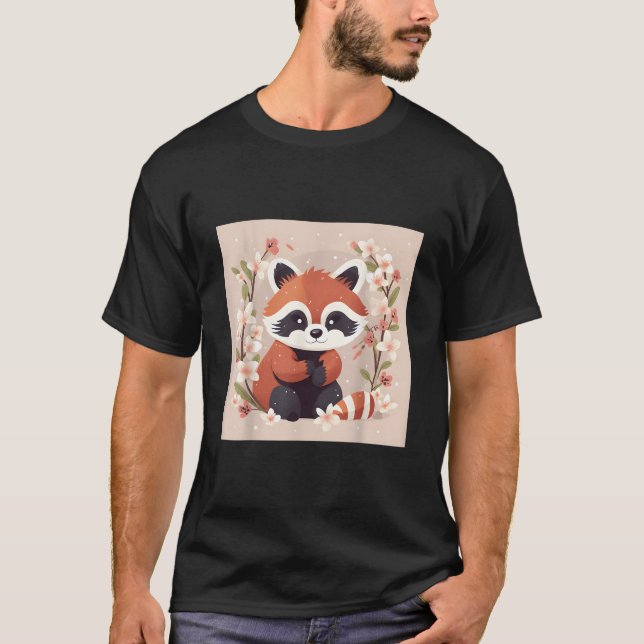 Red Panda And Cherry Blossom Illustration Sweet Wa T Shirt (Framsida)