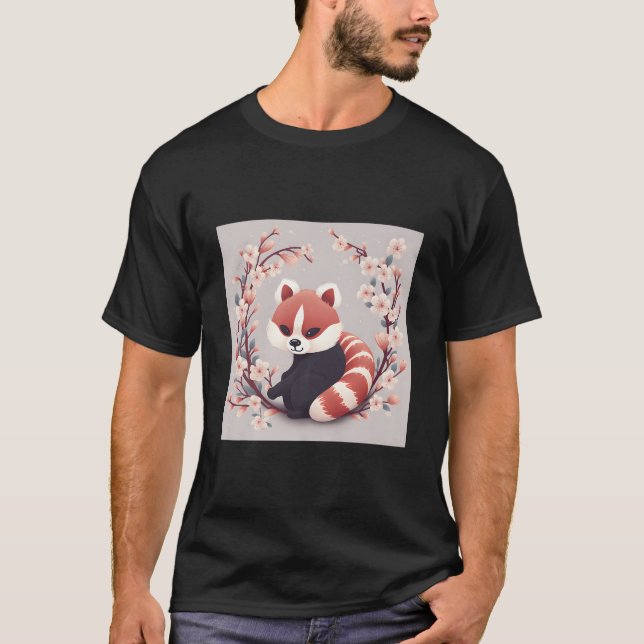 Red Panda And Cherry Blossom Scene Beautiful Work T Shirt (Framsida)