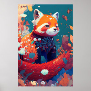Red Panda Animal Porträtt Painting Wildlife Forest Poster