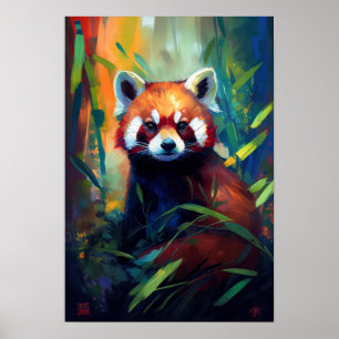 Red Panda Animal Porträtt Painting Wildlife Forest Poster