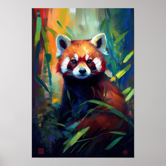 Red Panda Animal Porträtt Painting Wildlife Forest Poster (Framsidan)