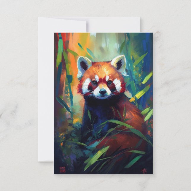 Red Panda Animal Porträtt Painting Wildlife Forest Tack Kort (Framsida)