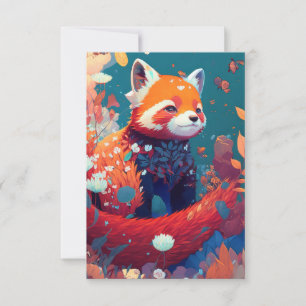 Red Panda Animal Porträtt Painting Wildlife Forest Tack Kort