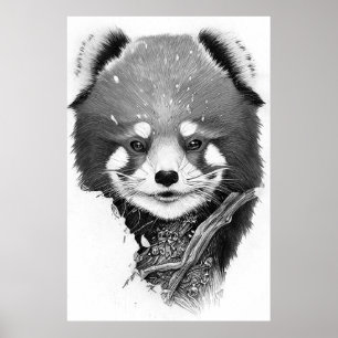 Red Panda Animal Vild Nature Illustration Line Art Poster