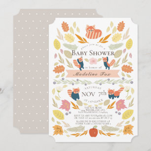 Red Panda Autumn Foliage Baby Shower Inbjudningar