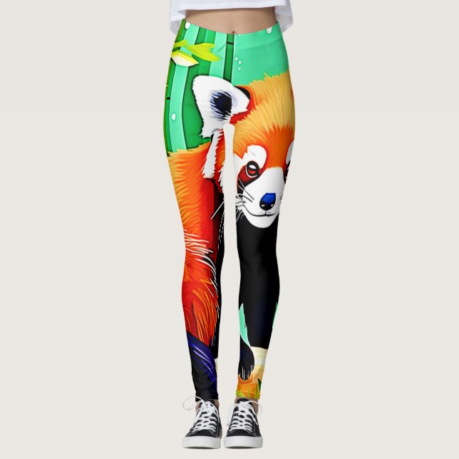 Red Panda Bamboo Forest Leggings (Framsida)