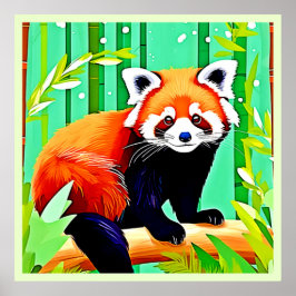 Red Panda Bamboo Forest Poster