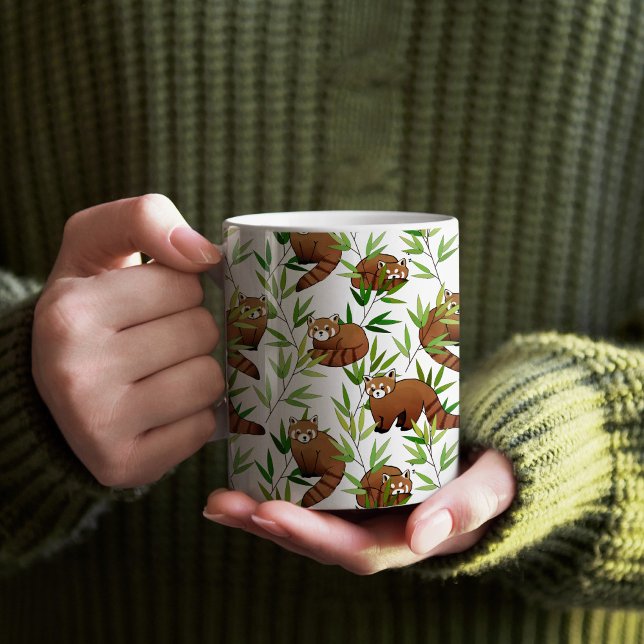 Red Panda & Bamboo Löv Mönster Kaffemugg (Red Panda Pattern Mug)