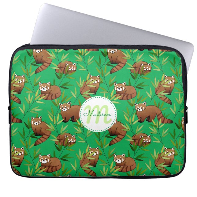 Red Panda & Bamboo Löv Mönster Laptop Sleeve (Framsidan)