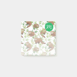Red Panda & Bamboo Löv Mönster & Monogram Post-it Block