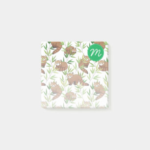 Red Panda & Bamboo Löv Mönster & Monogram Post-it Block