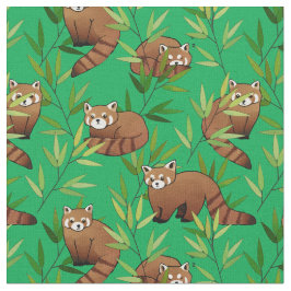Red Panda & Bamboo Löv Mönster Tyg