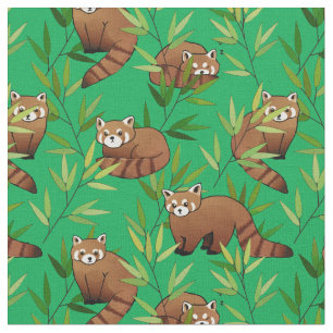 Red Panda & Bamboo Löv Mönster Tyg