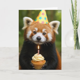 Red Panda Bear Holding En födelsedagskupaka Kort