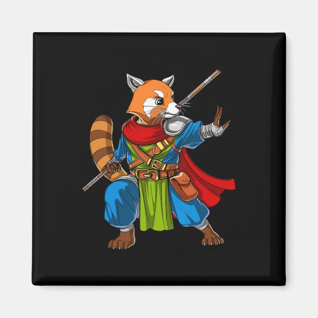 Red Panda Bear Ninja Samurai Warrior Funny Kung fu Magnet (Framsidan)