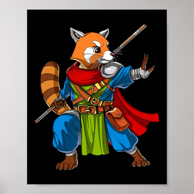 Red Panda Bear Ninja Samurai Warrior Funny Kung fu Poster (Framsidan)