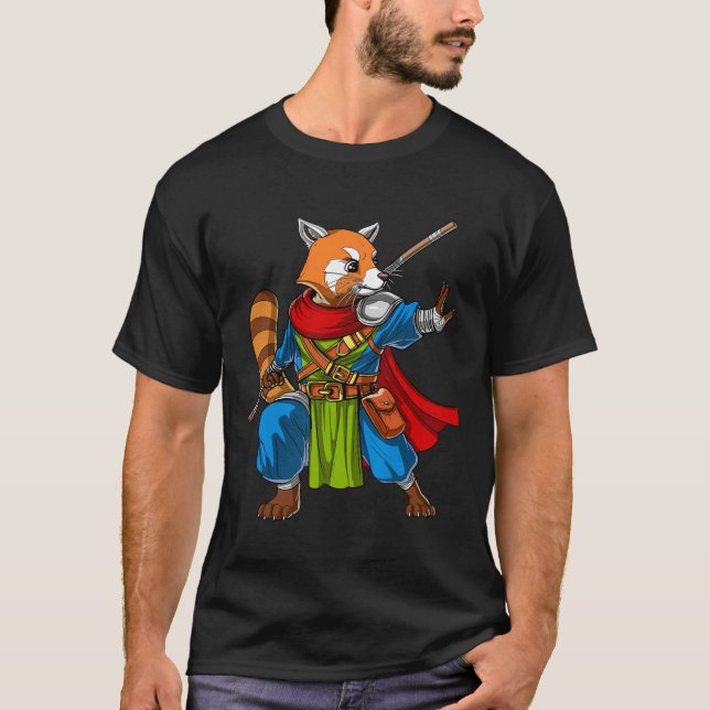 Red Panda Bear Ninja Samurai Warrior Funny Kung fu T Shirt (Framsida)
