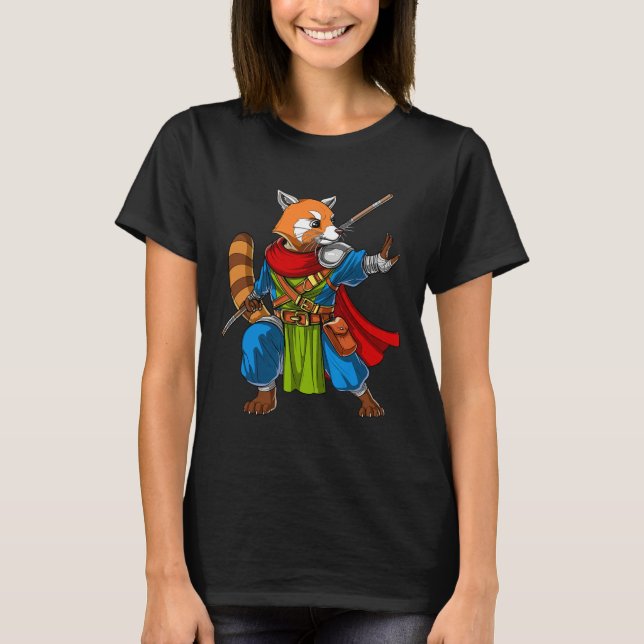 Red Panda Bear Ninja Samurai Warrior Funny Kung fu T Shirt (Framsida)
