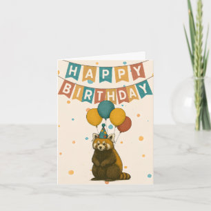 Red Panda Birday Card - Cute Party Animal Kort