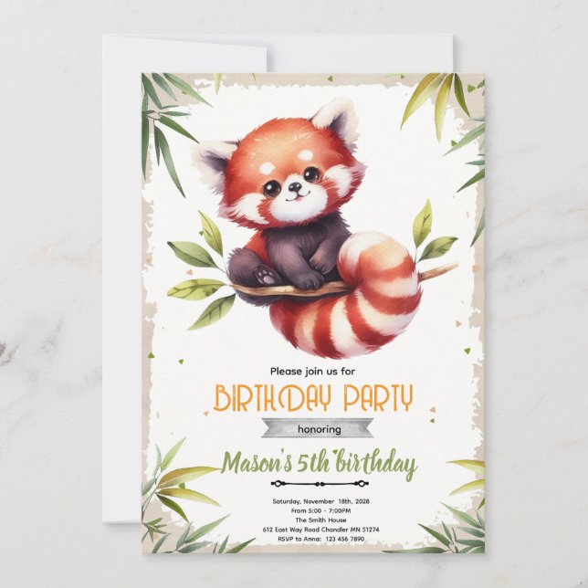 Red Panda Birthday Invitation Inbjudningar (Framsida)