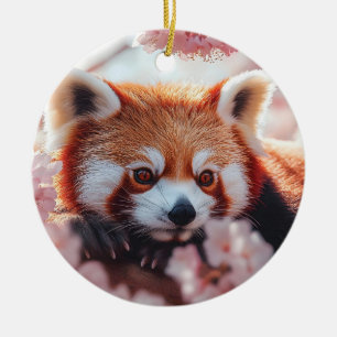 Red Panda Bland Cherry-Blommar Julgransprydnad Keramik