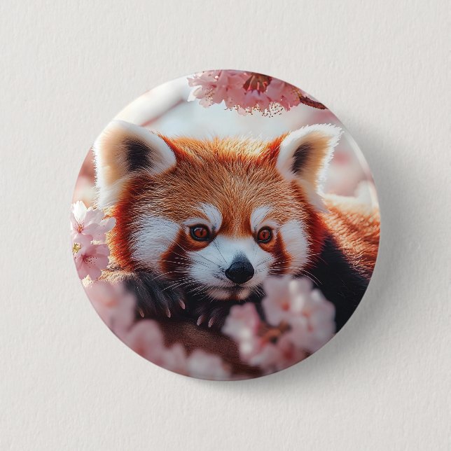 Red Panda Bland Cherry-Blommar Knapp (Framsida)
