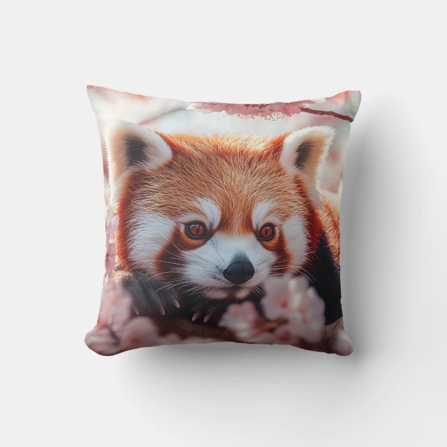 Red Panda Bland Cherry-Blommar Kudde (Framsida)