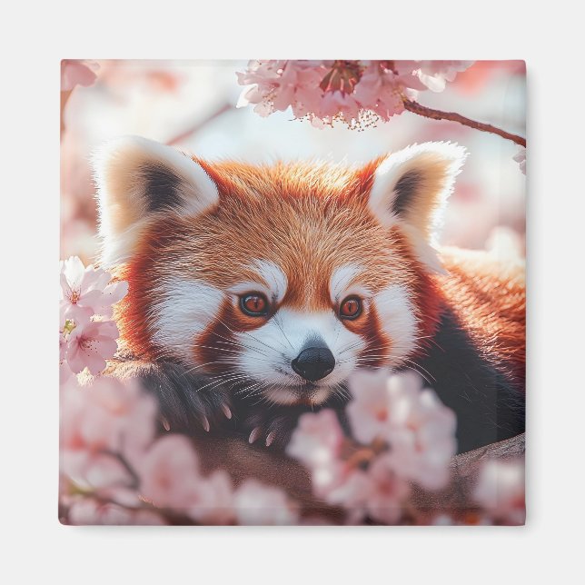 Red Panda Bland Cherry-Blommar Magnet (Framsidan)