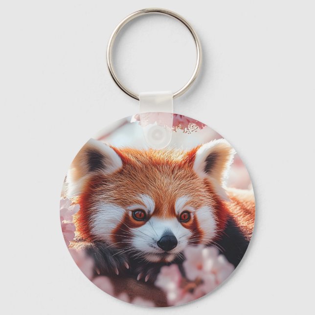 Red Panda Bland Cherry-Blommar Nyckelring (Framsida)