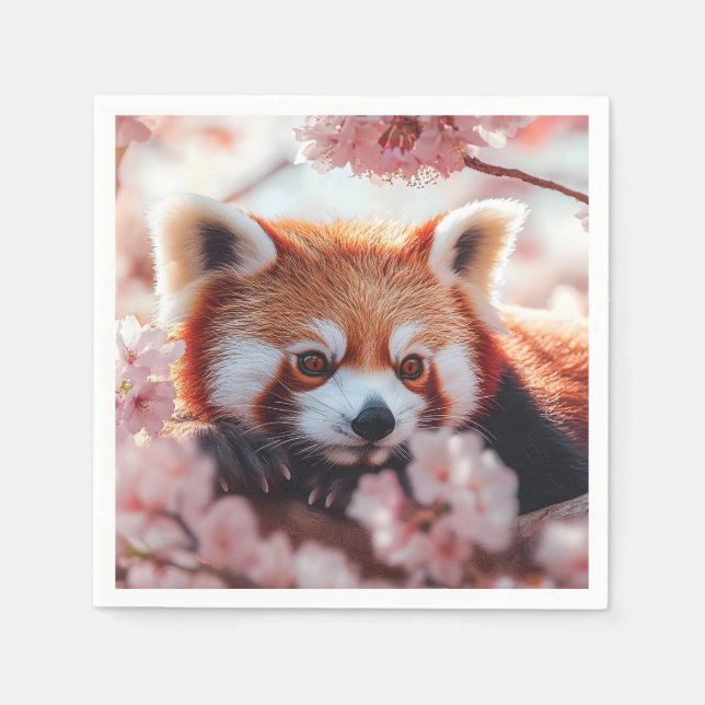 Red Panda Bland Cherry-Blommar Pappersservett (Framsidan)
