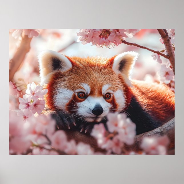 Red Panda Bland Cherry-Blommar Poster (Framsidan)