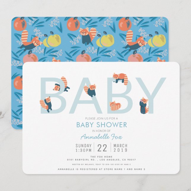 Red Panda Blue Boy Shower-inbjudan Inbjudningar (Fram/baksida)