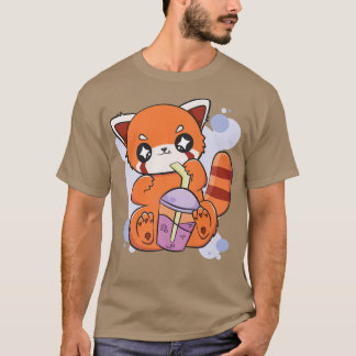 Red Panda Boba Cute Anime Kawaii Pearl Bubble Tea T Shirt