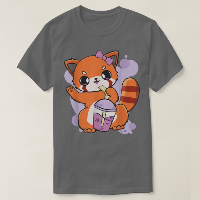 Red Panda Boba Tea Bubble Otaku Anime T Shirt (Design framsida)