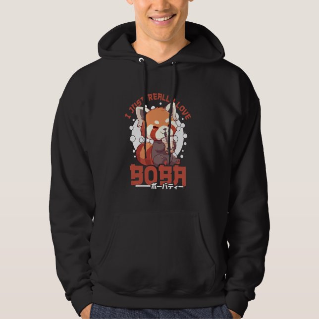 Red Panda Boba Tea Kawaii Bubble Tea Red Panda Ani Hoodie (Framsida)