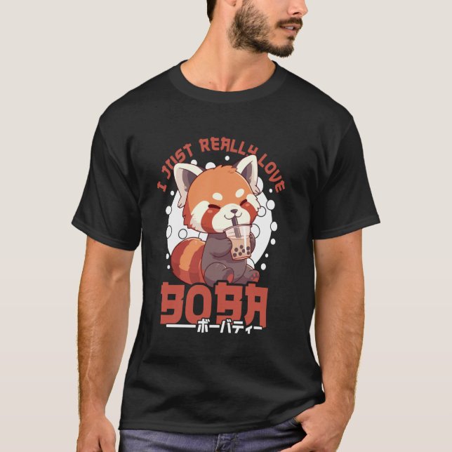 Red Panda Boba Tea Kawaii Bubble Tea Red Panda Ani T Shirt (Framsida)