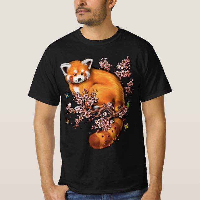 Red Panda Cherry Blommar T Shirt (Framsida)